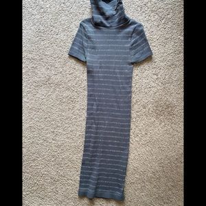 Turtleneck Fitted Dress. Grey/Silver.